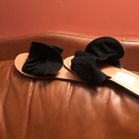 Slippers,Black,Size 10,Suede,Double Layers Ruffle - Picture 4 of 7